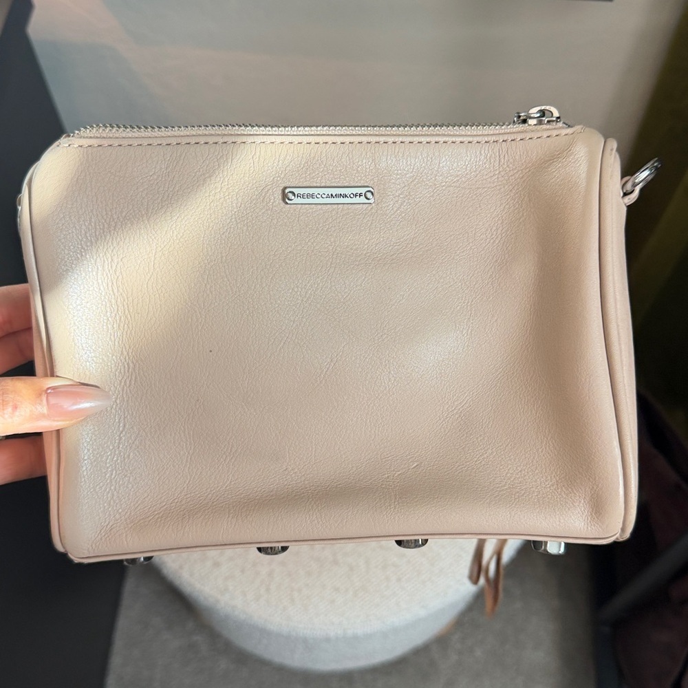 Rebecca Minkoff leather zip tassel crossbody nude cream silver - Picture 2 of 6